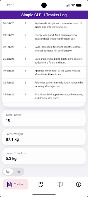 Simple GLP-1 Tracker Log Screenshot 1