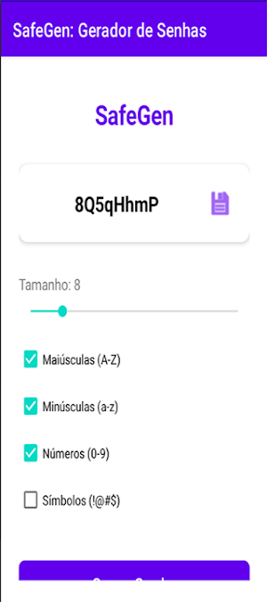 SafeGen Gerador de Senhas -2.0 Screenshot 1