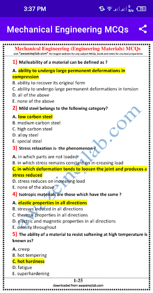 Mechanical Engineering MCQs Screenshot 2