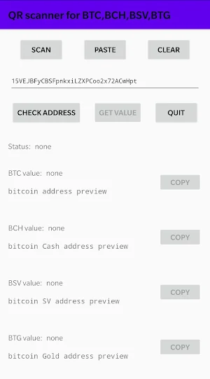 QR-code scanner for Bitcoin BTC, BCH, BSV and BTG Screenshot 0