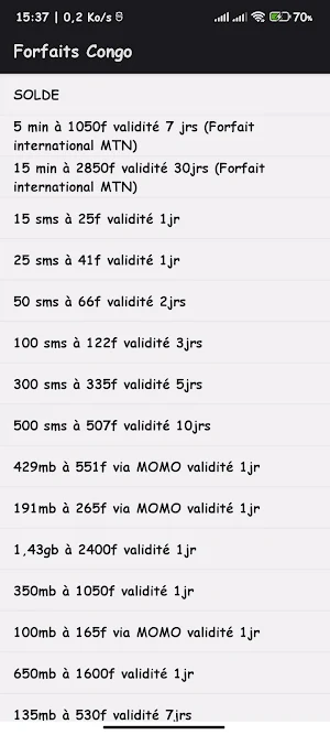 Forfaits Congo Screenshot 1