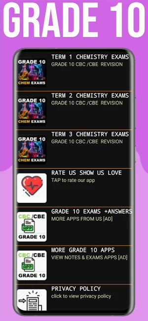 Chemistry Grade 10 CBC Exams Screenshot 0