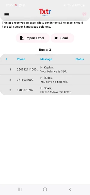 Texter Ace : Excel to SMS Screenshot 2
