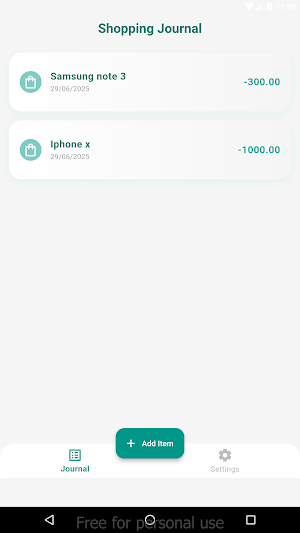 Shopping Journal Screenshot 1