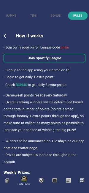 Sportify: Fantasy FPL & Scores Screenshot 1