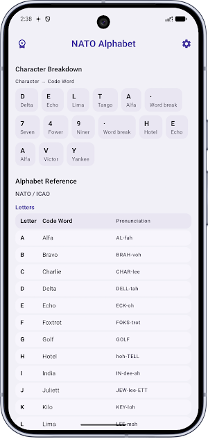NATO Phonetic Alphabet Screenshot 1