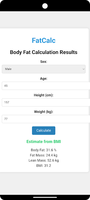 Fat Calculator with BMI Screenshot 0