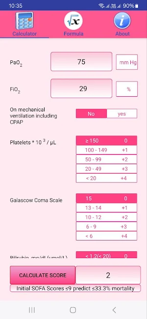 Sofa Score Calculator Screenshot 1