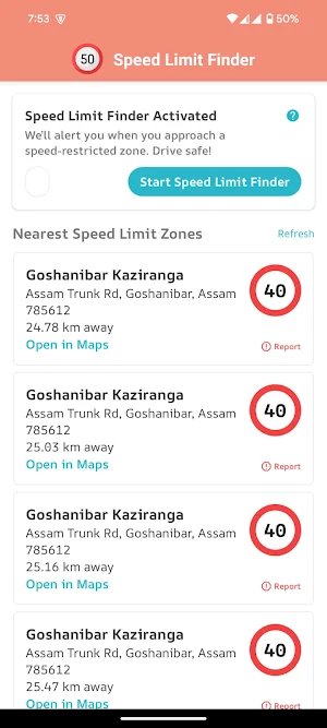 Kaziranga Speed Limit Finder Screenshot 1