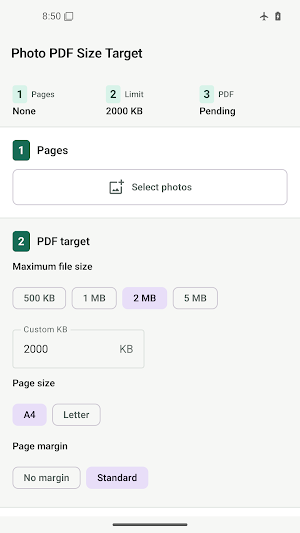 Photo PDF Size Target Screenshot 0