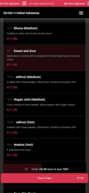 Sizzler's Indian Takeaway Screenshot 2