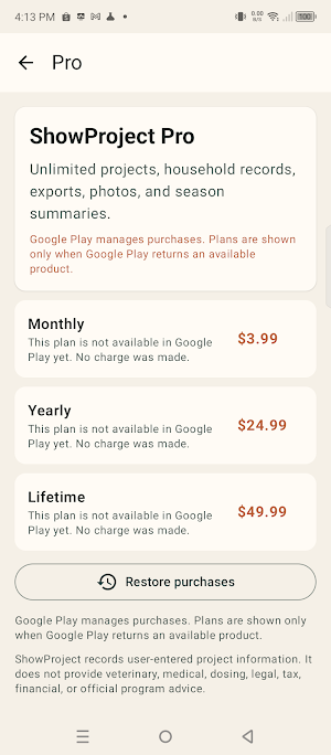 ShowProject: Livestock Log Screenshot 2
