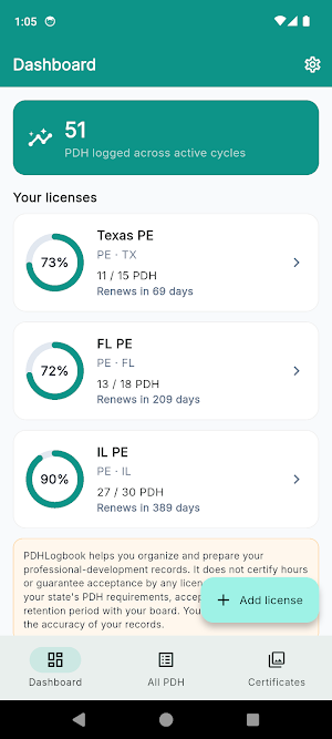 PDHLogbook: PE CE Hours Log Screenshot 0
