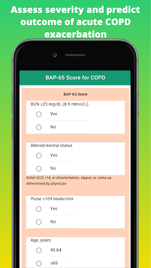 Respiratory COPD Exacerbation - BAP-65 Score Screenshot 0