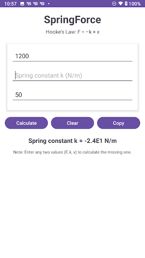 Hooke’s Law Calculator Screenshot 1