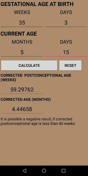 Preterm Corrected Age Calculator Screenshot 0