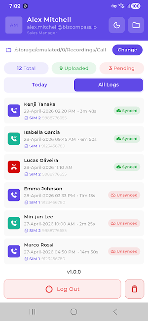 Bizcompass® Call Logger Screenshot 1