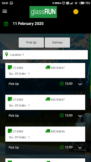 glassRUN Delivery Management Screenshot 1