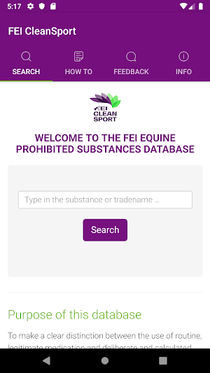FEI CleanSport Database Screenshot 0