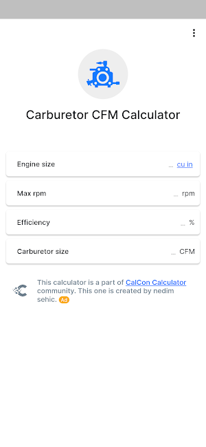 Carburetor CFM Calculator Screenshot 0