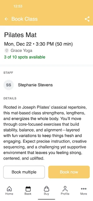 Grace Yoga Studio. Screenshot 2