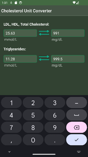 Cholesterol Unit Converter Screenshot 1