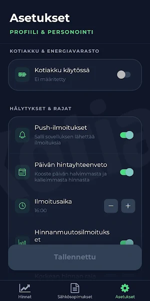 Pörssisähkön hinta Screenshot 2