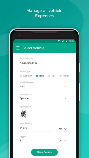 Motorcycle fuel log - Mileage tracker Screenshot 1