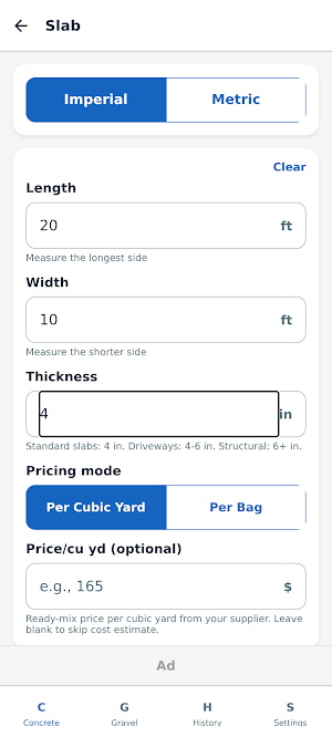 Concrete & Gravel Calc Screenshot 1
