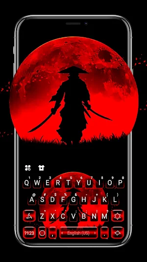 Red Moon Samurai Keyboard Background Screenshot 0