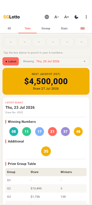 SGLotto: 4D TOTO Sweep Results Screenshot 1