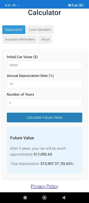 Car Depreciation Calculator Screenshot 1