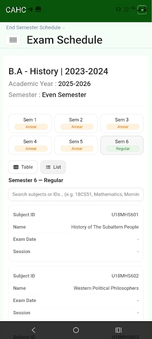 CAHC Student Portal Screenshot 1