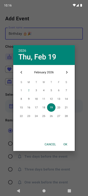 Birthday & Event Reminder App Screenshot 3