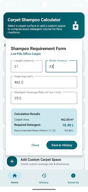 Carpet Shampoo Sizer Screenshot 2