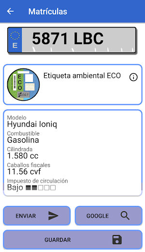 Fecha matrícula Distintivo ambiental, Marca modelo Screenshot 1