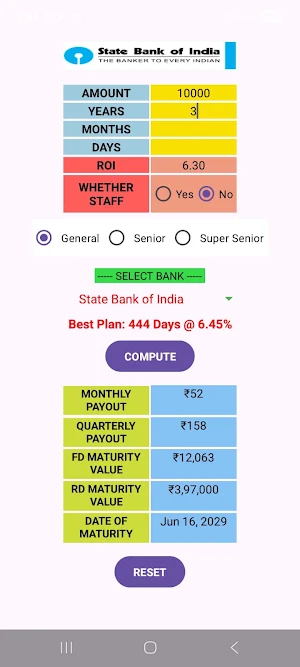 PSU Bank FD and RD Calculator Screenshot 3