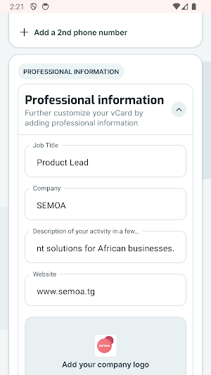 vCard - Virtual Business Card Screenshot 1
