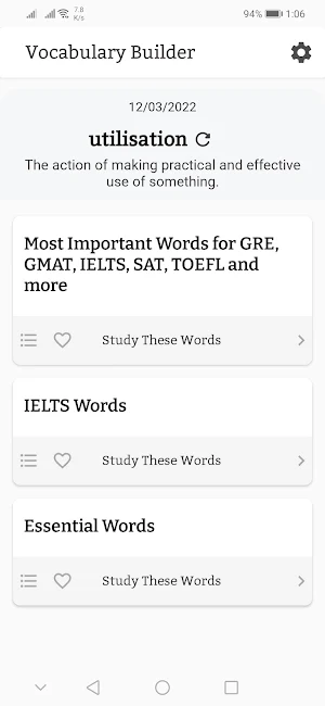 English Vocabulary Learn, Test Screenshot 0