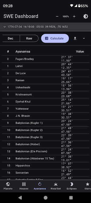 Ephemeris Dashboard Screenshot 2