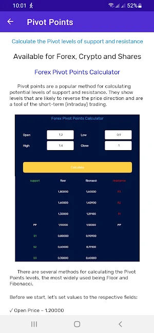 Pivot Points Calculator Screenshot 1