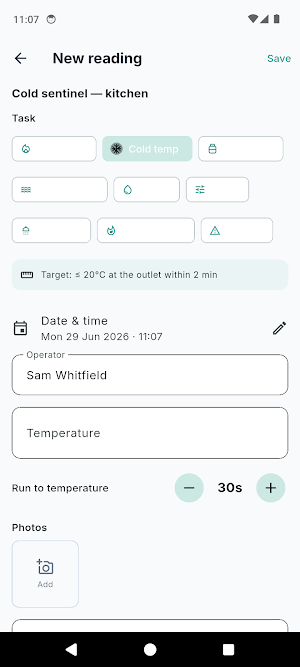 Legionella Monitoring Log Screenshot 3