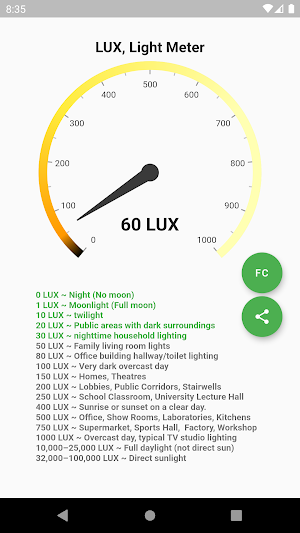 Simple LUX, Light Meter Screenshot 1
