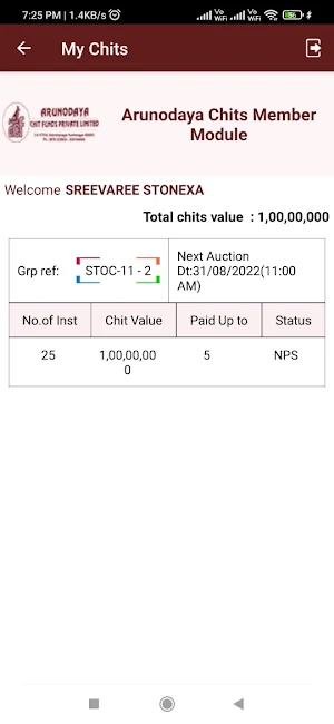 Arunodaya Chits Member Module Screenshot 1