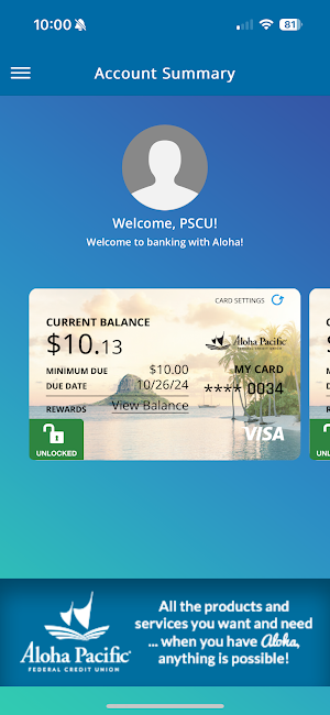 APFCU Card Control Screenshot 1