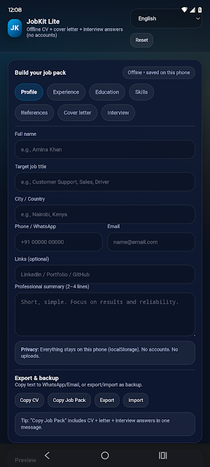Job Kit Lite - CV Resume Maker Screenshot 0