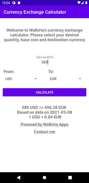 Simple Currency Exchange Rate Calculator Screenshot 1