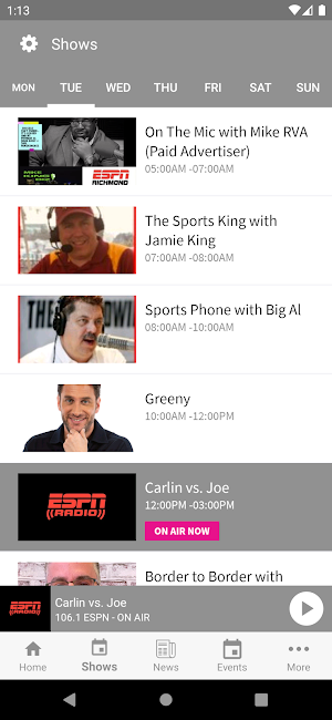 106.1 ESPN Screenshot 2