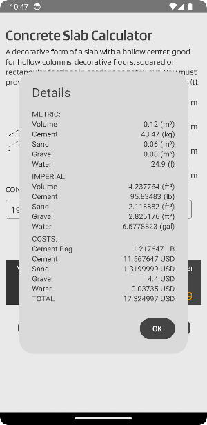 Concrete Calculator Screenshot 2