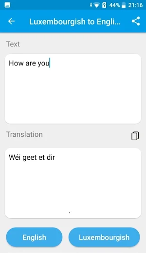English to Luxembourgish Translation Screenshot 0